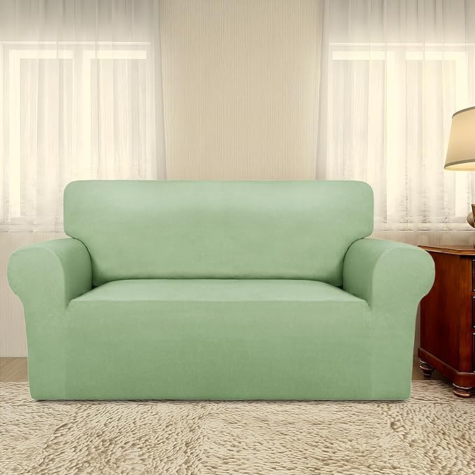 PureFit Super Stretch Sofa Slipcover – Spandex Non Slip Soft Couch Sofa Cover, Washable Furniture Protector with Non Skid Foam and Elastic Bottom for Kids, Pets （Loveseat, Sage Green）