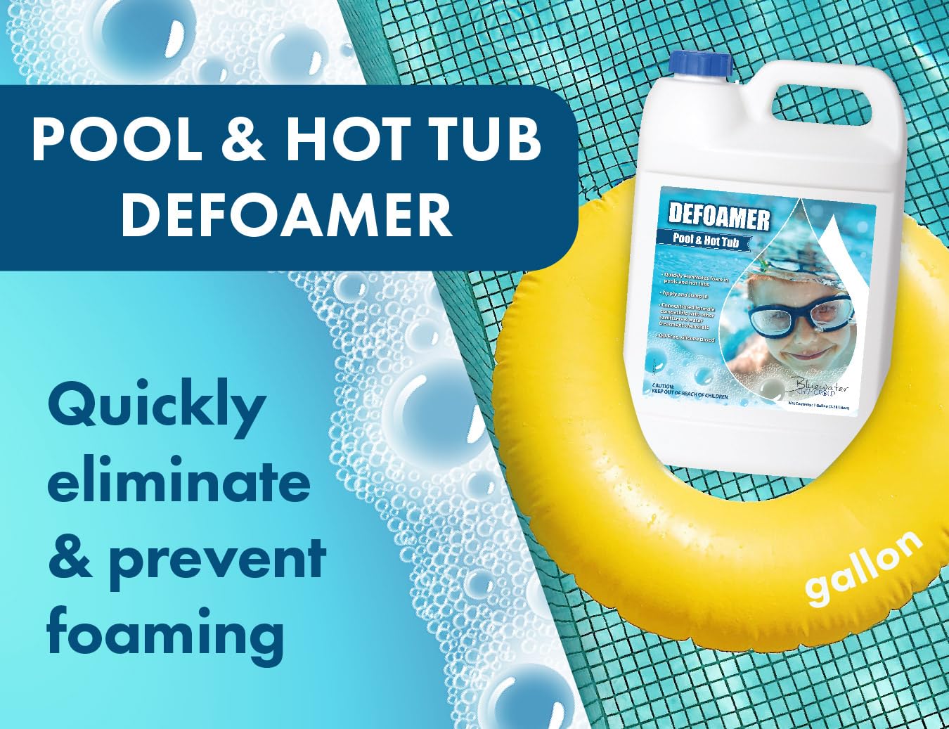 Pool & Hot Tub Defoamer, 1 Gallon, Quickly Eliminate Foam in Pool or hot tubs.