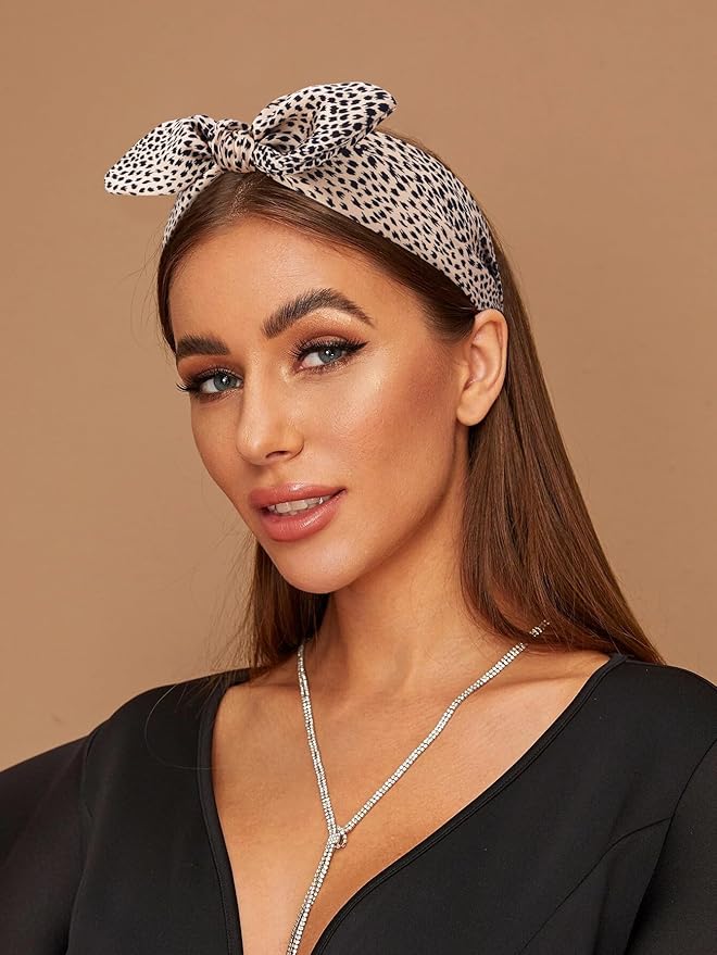 TOBATOBA Bow Headbands for Women Leopard Headband Cheetah Print Headband Cute Black Bow Head bands Women Top Knot Hairbands Hair Accessories