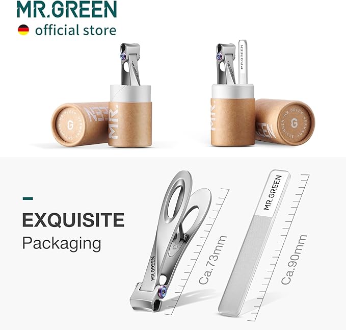 MR.GREEN Nail Clippers Wide Jaw Opening Stainless Steel Fingernail Clipper Thick Hard Toenail Cutter Manicure Scissors Tools (Nail Clipper (Medium)+Nail File)