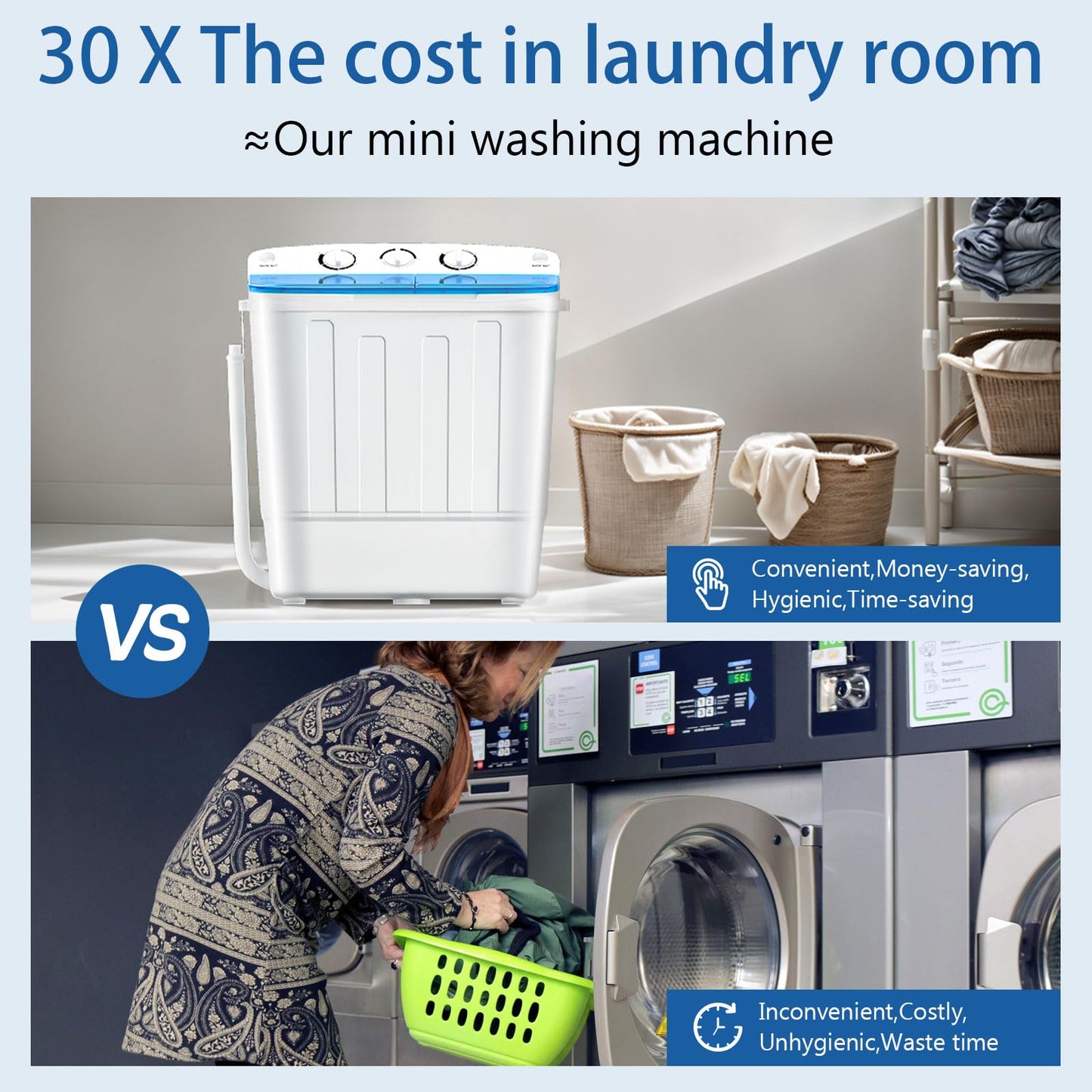 DOGHLY Portable Washing Machine, 18lbs Compact Laundry Washer, Free Drying Rack & 10 Hangers, 11lbs Wash & 7lbs Spin Dry, Twin Tub Mini Washing Machine for Dorm, RV, Camping, Apartment