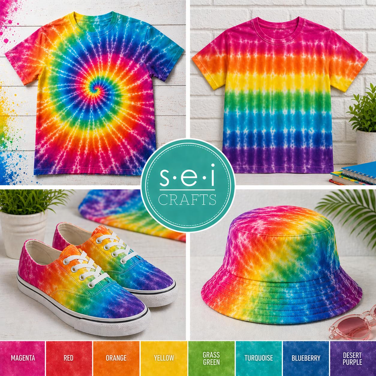 SEI 8 Pack Classic Tie Dye Spray Kit, Tye Dye Kits for Large Groups, Pre-Mixed Water Based Fabric Dye, Spray Bottle Included, Spray Paint for Clothes