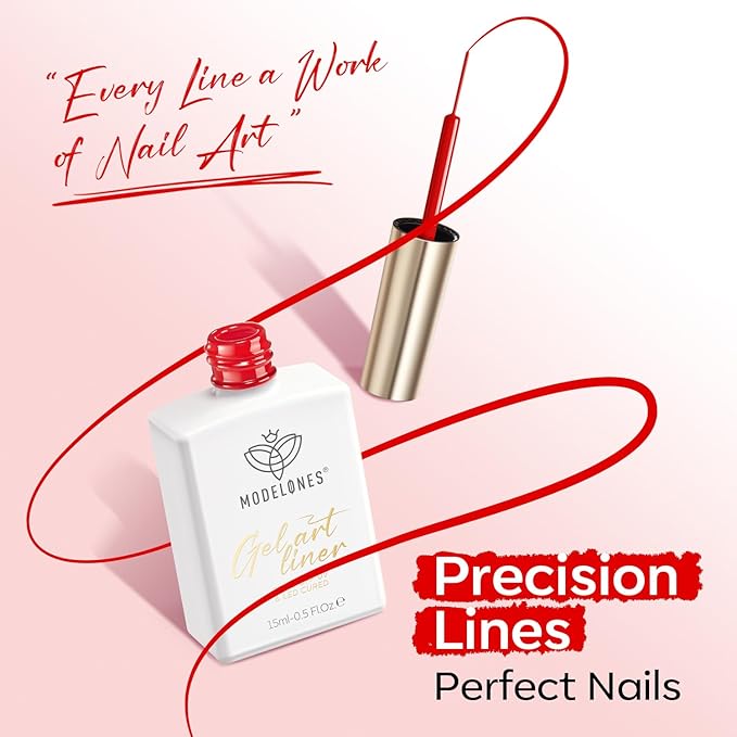 modelones Red French Tip Liner Gel Polish, 15 ML Bright Apple Red Valentine's Day Nail Art Paint Swirl with Ultra Fine Line Brush Soak Off U V DIY Home Salon Professional Manicure Gift for Women