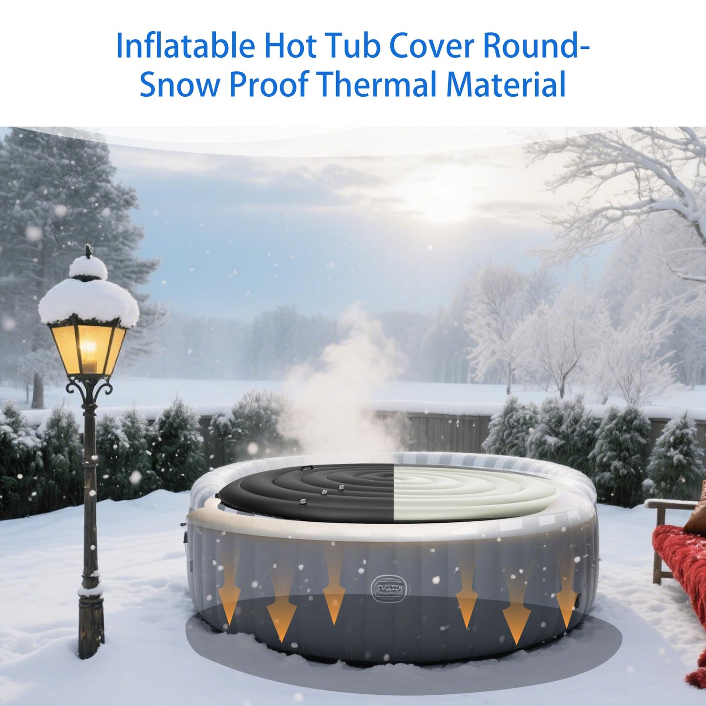 Inflatable Hot Tub Cover Round, Fits Saluspa Coleman Intex Cover, Thermal Insulated & Energy-Saving Weatherproof Protector, Unique Design Flexible Adjust Pool Cover Size Replacement-Life Time Support