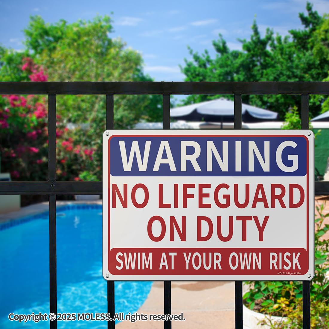 MOLESS 2 Pack Pool Safety Signs Bundle – 14x10 Inch Pool Signs for Outside Outdoor Decor, No Lifeguard on Duty & Child Supervision, Durable 0.040 Aluminum Weatherproof, Easy to Mount, PSP-2302