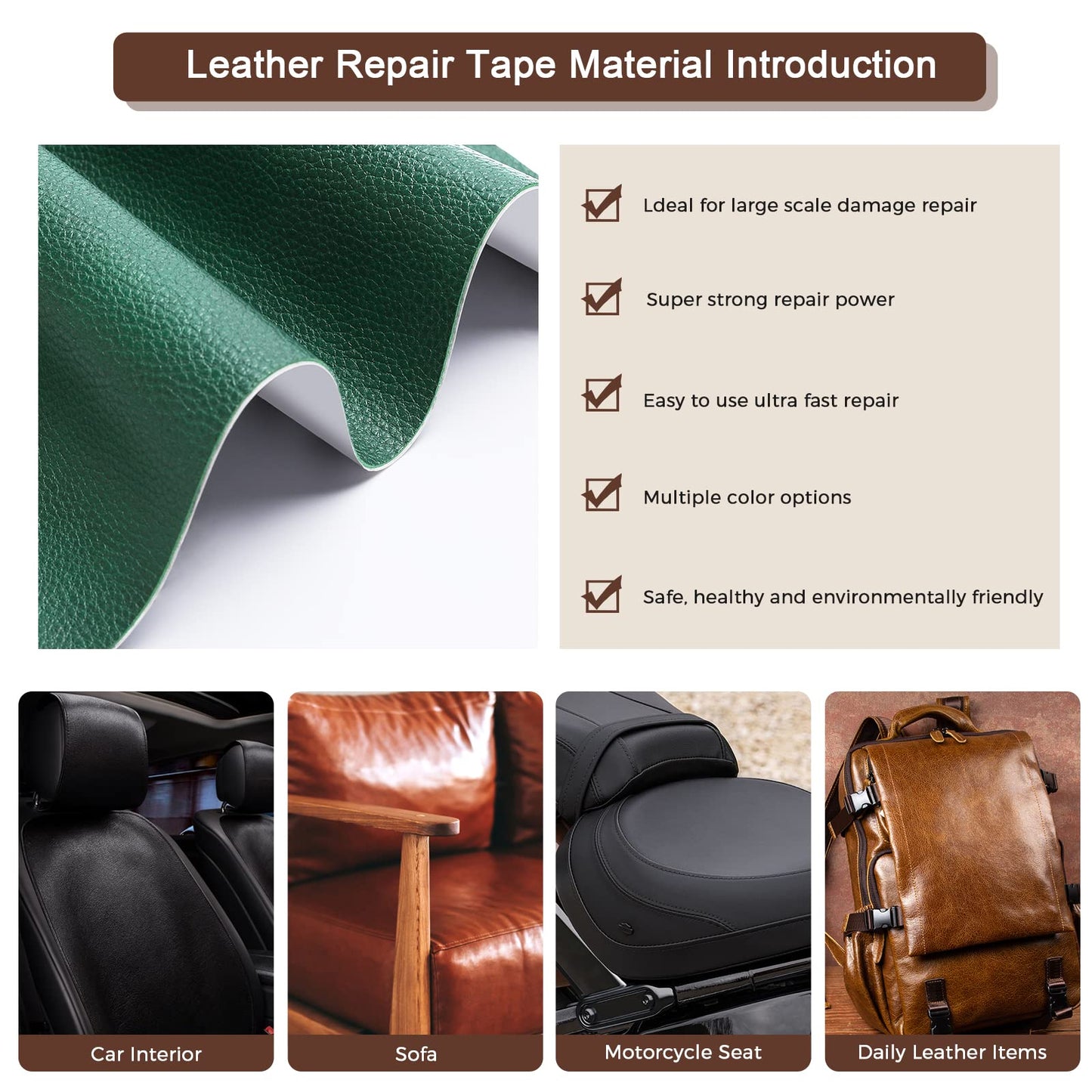 JDLUGH Sofa Leather Repair Patch Tape 15x60 Inch Large Self Adhesive Leather Sofa, Car Seat, Leather Furniture, Vinyl Repair Patch Kit (15x60 Inch, Brownish brown2.0)