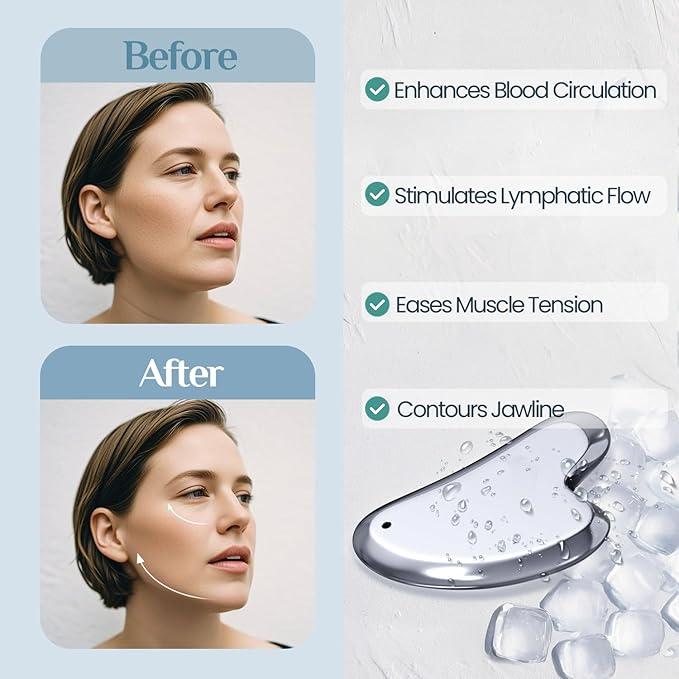 Rena Chris Gua Sha Facial Tools, Terahertz Guasha Tool for Acupuncture, Manual Massage Tool for Jawline Sculpting and Puffiness Reducing, Gua Sha Facial Massage Tool, Skin-Care Gift (Gray)