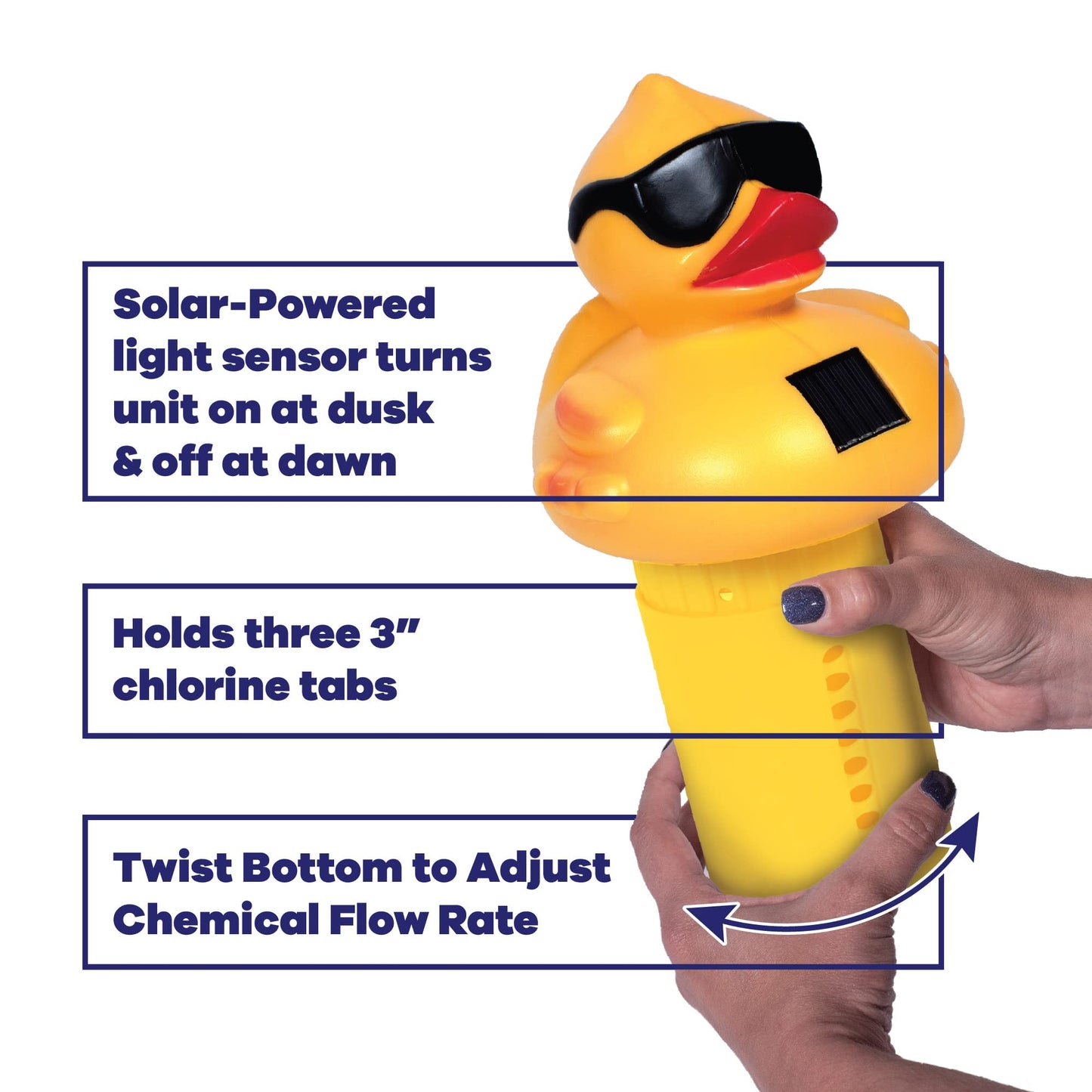 Game Solar Light-Up Floating Pool Chlorine Dispenser – Derby Duck Design, Adjustable Control Ring, Holds Up to 3 x 3” Chlorine Tablets, for Above-Ground & In-Ground Pools