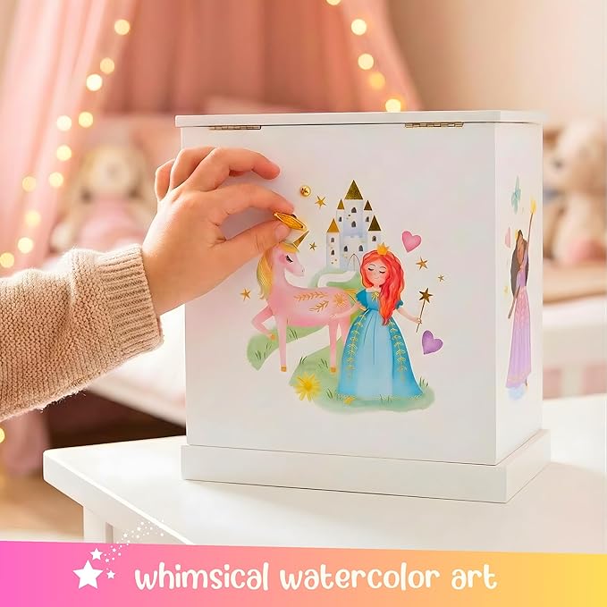 Giggle & Honey® Princess Musical Jewelry Box for Girls Kids Music Box with Drawers, Fairytale Gifts for Girls Birthday, Princess Jewelry Boxes for Ages 3-10