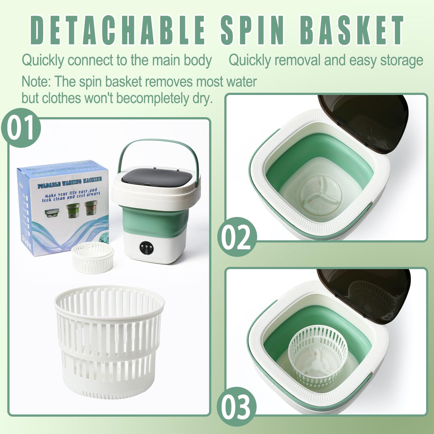 PXNTLA Mini Portable Foldable Washer - 16L Portable Washing Machine, Spin dryer, Small Folding Washing Machine 3 Cleaning Modes for Baby Clothes/Intimate Apparel, for Travel, Home