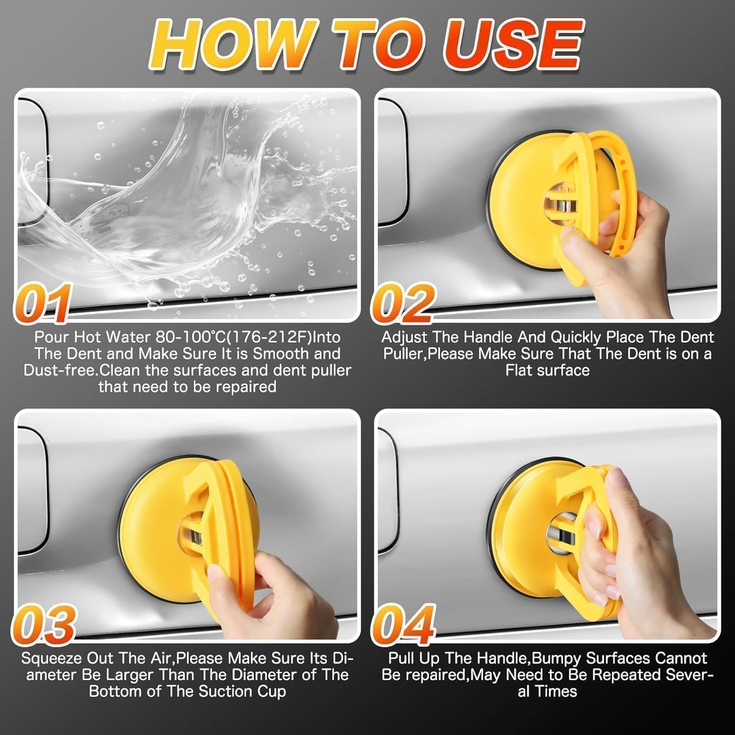 HORFUTY Car Dent Puller 3 Pack Dent Puller Powerful Car Dent Removal Kit Suction Cup Dent Puller for Car Dent Repair Dent Remover Tool for Car Body,Tiles Lifting,Objects Moving,Screen (Yellow+Black)