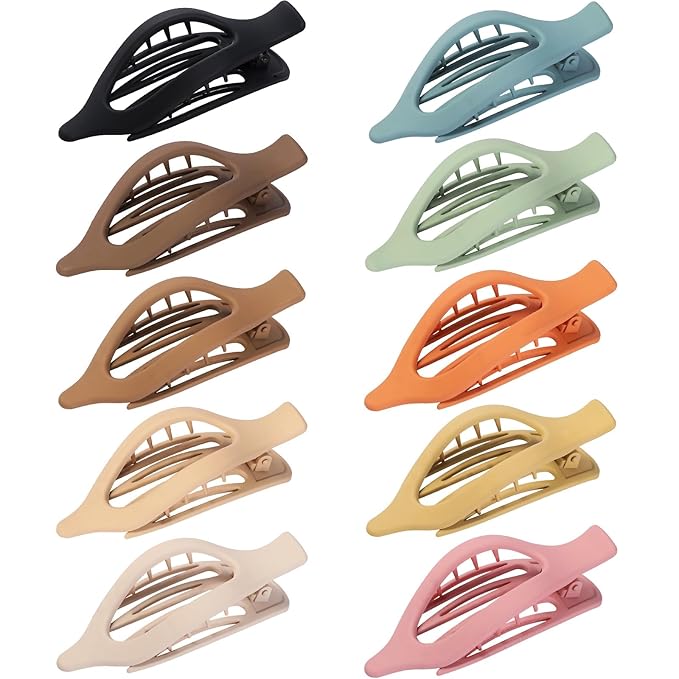 10 Pcs Flat Hair Clips for Women French Concord Claw Clips for Thick and Thin Hair Claw Clips Duck Billed Barrettes Hair Accessories for Women and Girls (Brown Light Colorful)