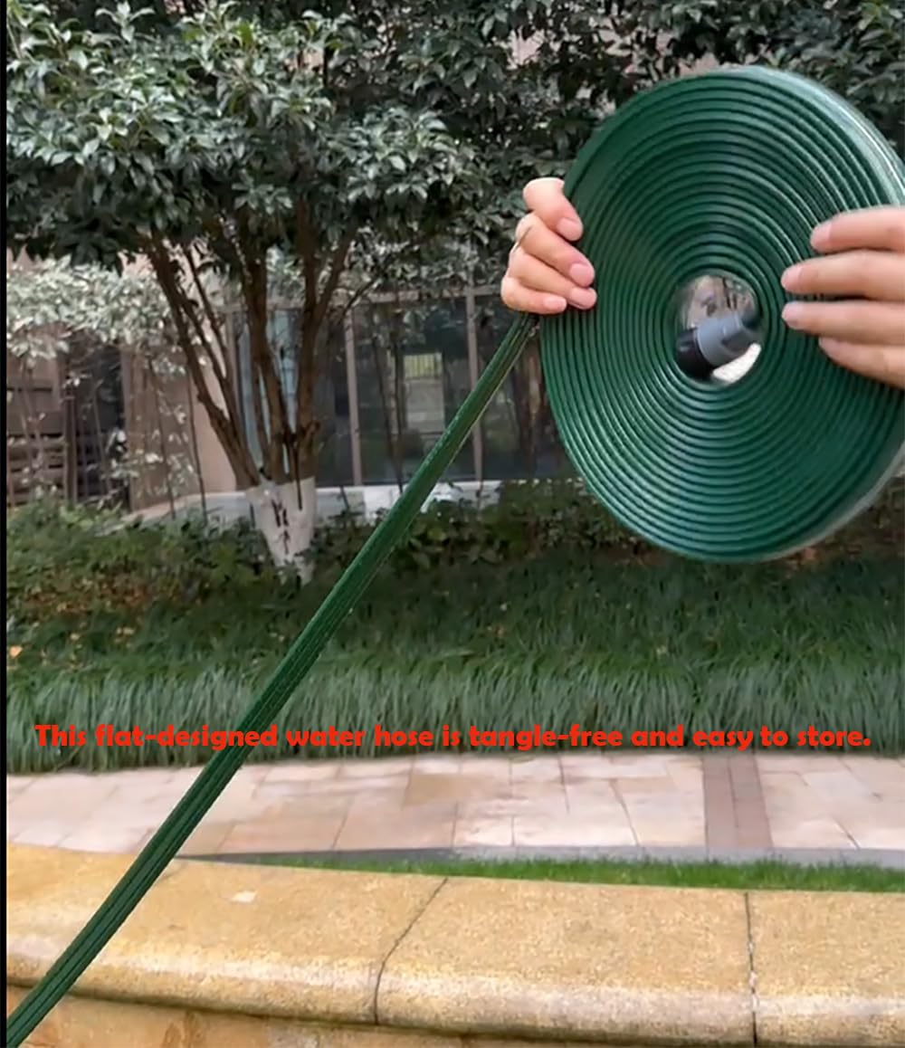 Watoo 2026 Sprinkler Hose & Soaker Hose for Yard - 25 FT Reinforced Flat Garden Hose with Holes, Heavy Duty No-Kink Lawn Irrigation Hose (Includes Stakes, High Pressure Spray)