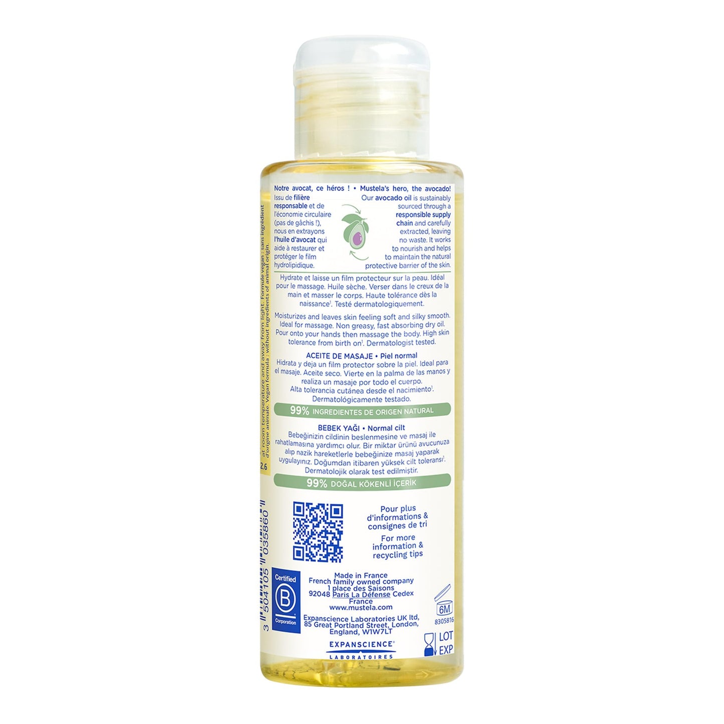 Mustela Baby Oil - Moisturizing Oil for Massage - with Natural Avocado, Pomegranate & Sunflower Oil - From birth on - 3.38 fl. Oz