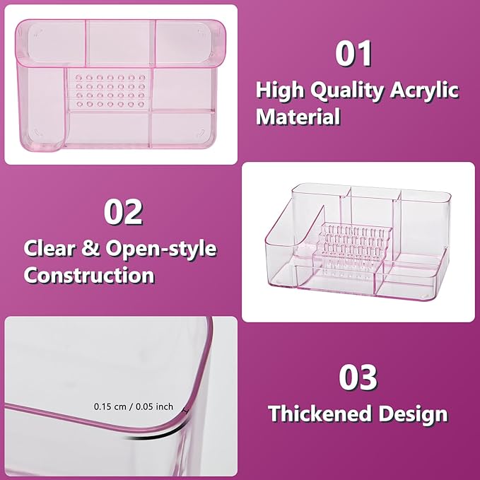 CGBE Nail Drill Holder, 28 Holes Transparent Acrylic Drill Bit Holder for Nails, Professional Nail Tool Organizer and Nail Desk Organizer -Pink (Not Including Nail Drill Machine & Bit)