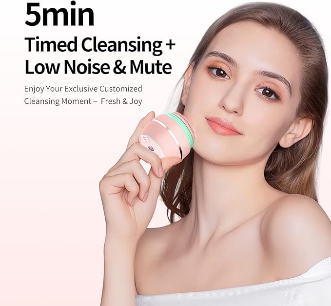 Face Cleansing Brush, Waterproof Silicone Facial Cleansing Brush, 6 Modes, 3 Light Effect, Rechargeable Electric Exfoliator Deep-Clean Scrubber for Women and Men