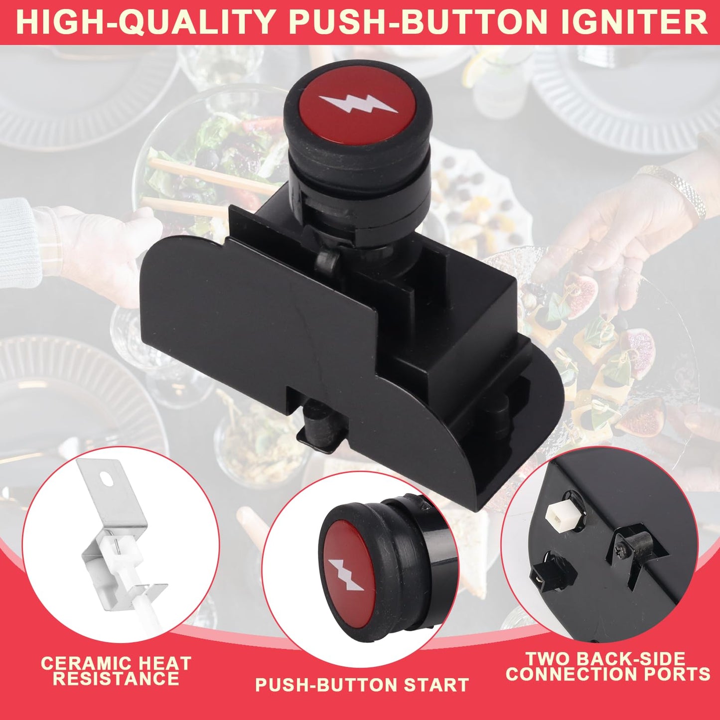 DcYourHome 64868 Grill Igniter Kit for Weber Q1200 Q2200 Series Grill Parts(2014+), Electronic 2-Outlet Ignition Kit for Weber 51010001 51200001, Push Button Ignition Starter Kit with Spark Generator