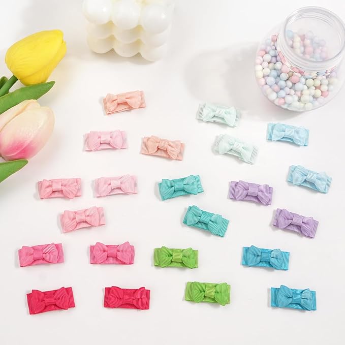 CÉLLOT 60Pcs Baby Hair Clips 1.2" Tiny Baby Bows Snap Hair Clips for Thin Hair Grosgrain Ribbon Hair Bows Clips for Baby Girls Toddlers Infant in Pairs