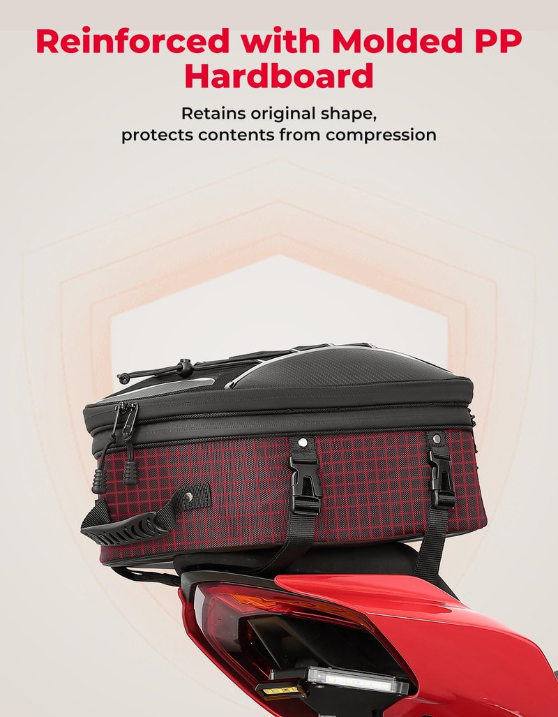 KEMIMOTO Motorcycle Tail Bag, Dual Use Motorcycle Rear Seat Bag with Waterproof Rain Cover, 22L-34L Expandable Motorbike Helmet Bag Luggage Storage Backpack with 6 straps
