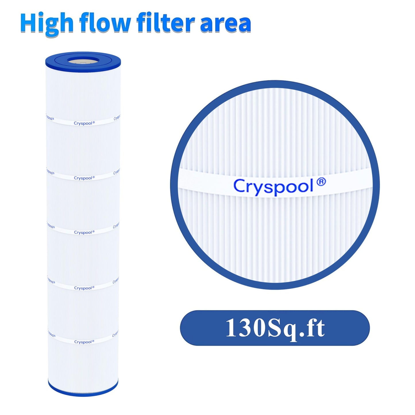 Cryspool® 07112 Filter Compatible with Clean and Clear Plus 520, CCP520, PCC130, R173578, 178585, 817-0143, C-7472, FC-1978, 4×130 Sq. Ft Pool Filter Cartridge, 4 Pack