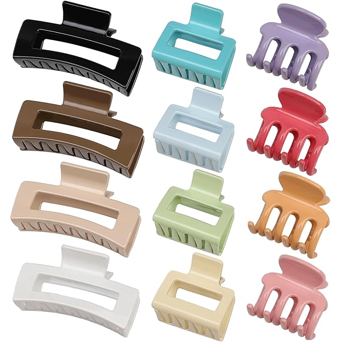 12 Pcs Hair Clips for Women 3 Styles Small Medium Large Claw Clips for Thin Thick Curly Hair, Strong Hold & Non-Slip Clips, Stylish Hair Accessories Ideal Gifts for Women (Gloss Colorful)