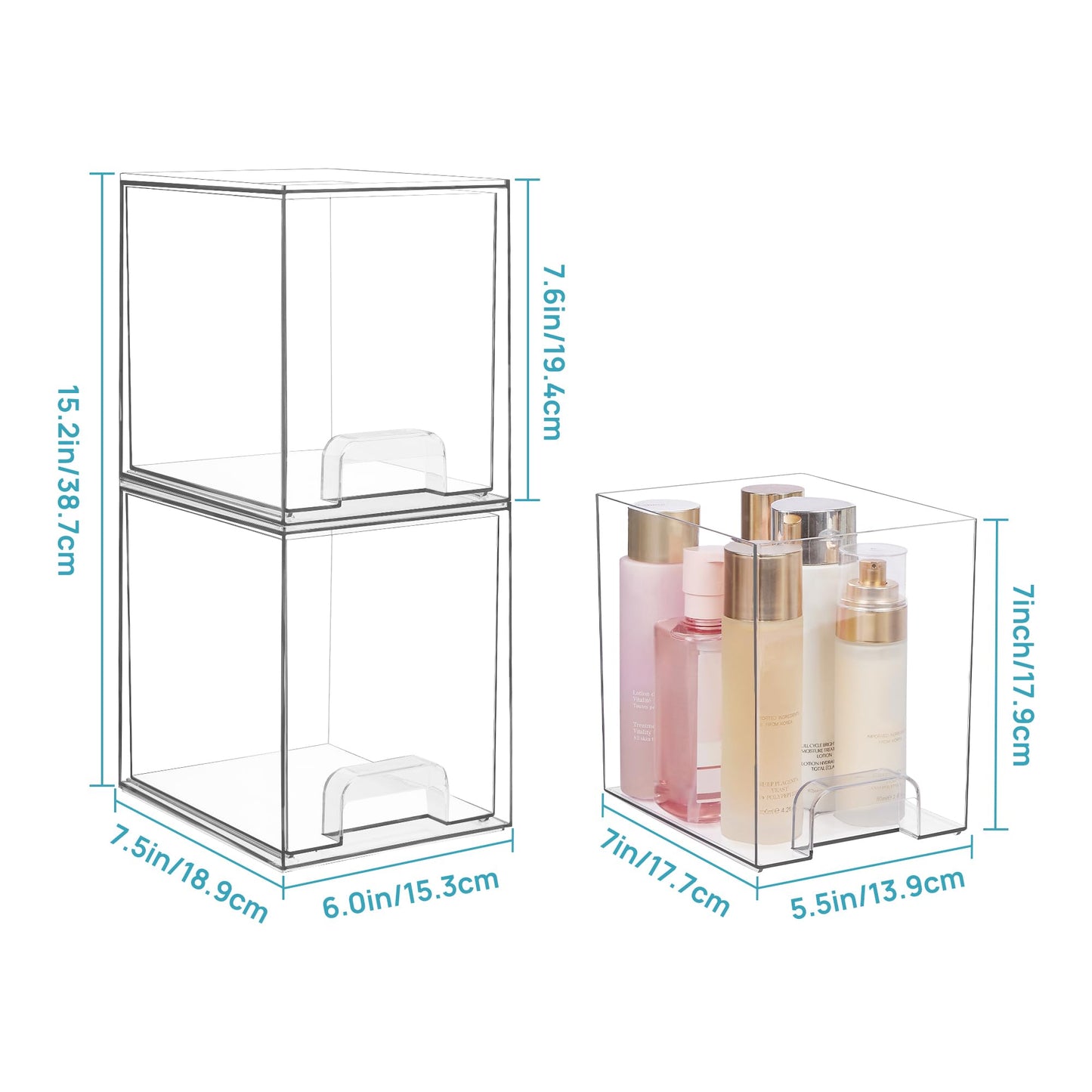 Vtopmart 12.1''W Clear Stackable Storage Drawers,8 Pack Acrylic Plastic Organizers Bins for Makeup Palettes, Cosmetics and Beauty Supplies,Ideal for Vanity, Bathroom,Cabinet,Desk Organization