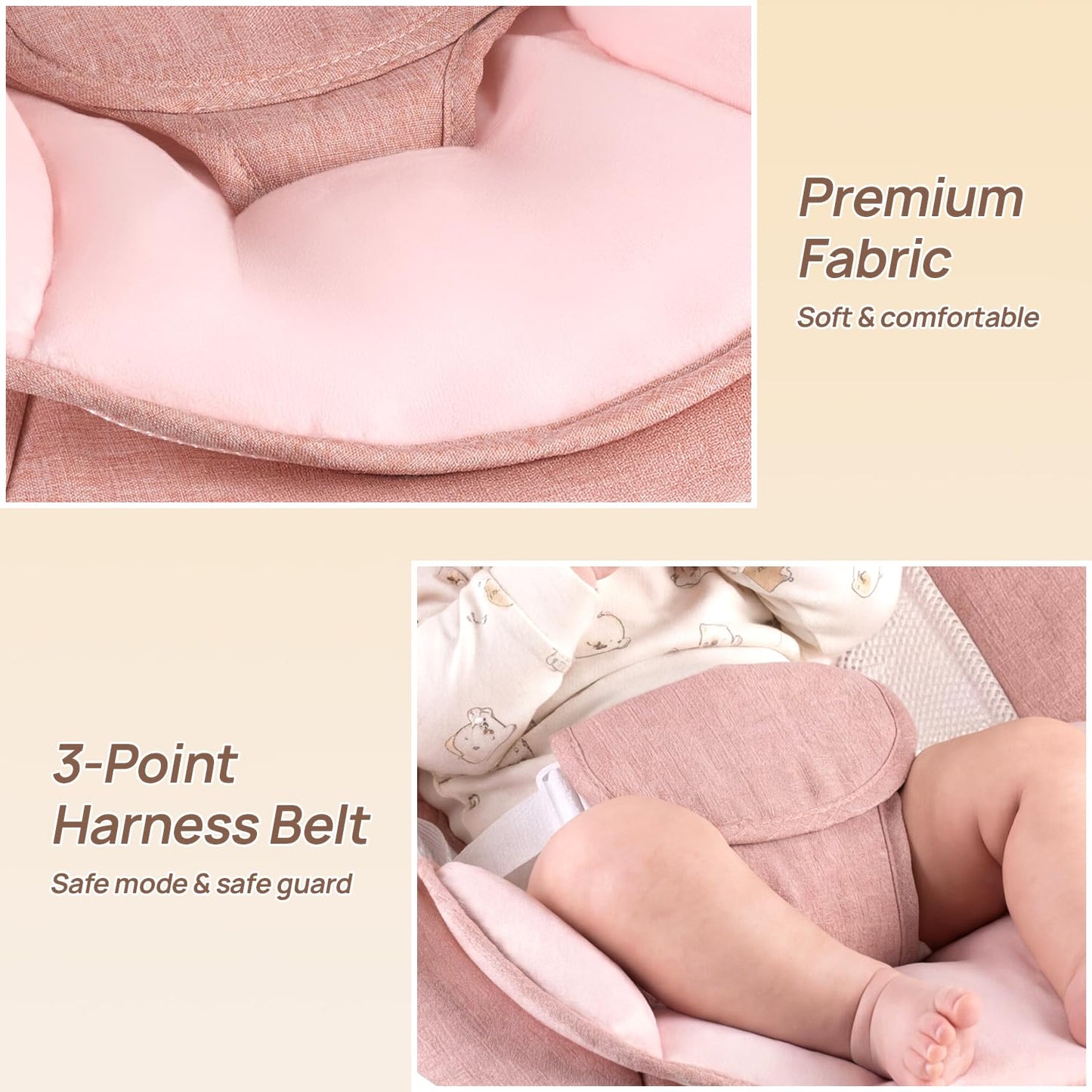 Electric Baby Swing with Remote Control - 5 Natural Motion Speeds, Detachable Seat Pad | Portable Infant Swing for Indoor/Outdoor Use (0-12M, 20lbs) (Pink)