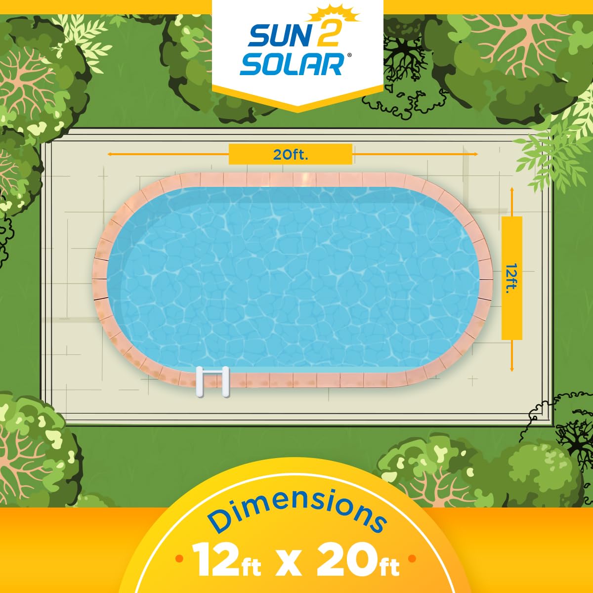 Sun2Solar Blue 12 ft x 20 ft Oval Pool Solar Cover | 8 Mil | Heat Retaining Blanket for Inground and Above Ground Swimming Pools | Harness The Sun's Energy to Heat Pool | Bubble Heating Blankets