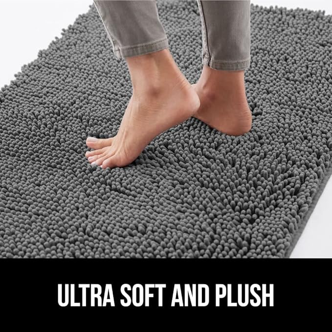 GORILLA GRIP SoakSTOPPER Dog Door Mat, 30x20 Machine Washable Rug Absorbent Doormat Captures Moisture Mud Dirt, Quick Dry Soft Chenille Entryway Rugs Indoor Entrance Mats for Dog Paws, Grey