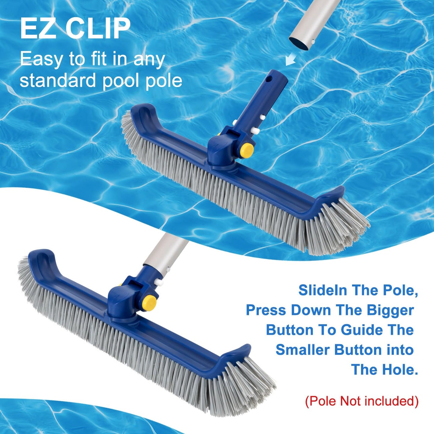 POOLAZA Pool Brush with Rotatable Handle,17.5" Pool Brush Head for Inground Pools, Above-Ground & Vinyl Pools, Heavy-Duty Pool Brushes for Cleaning Pool Walls