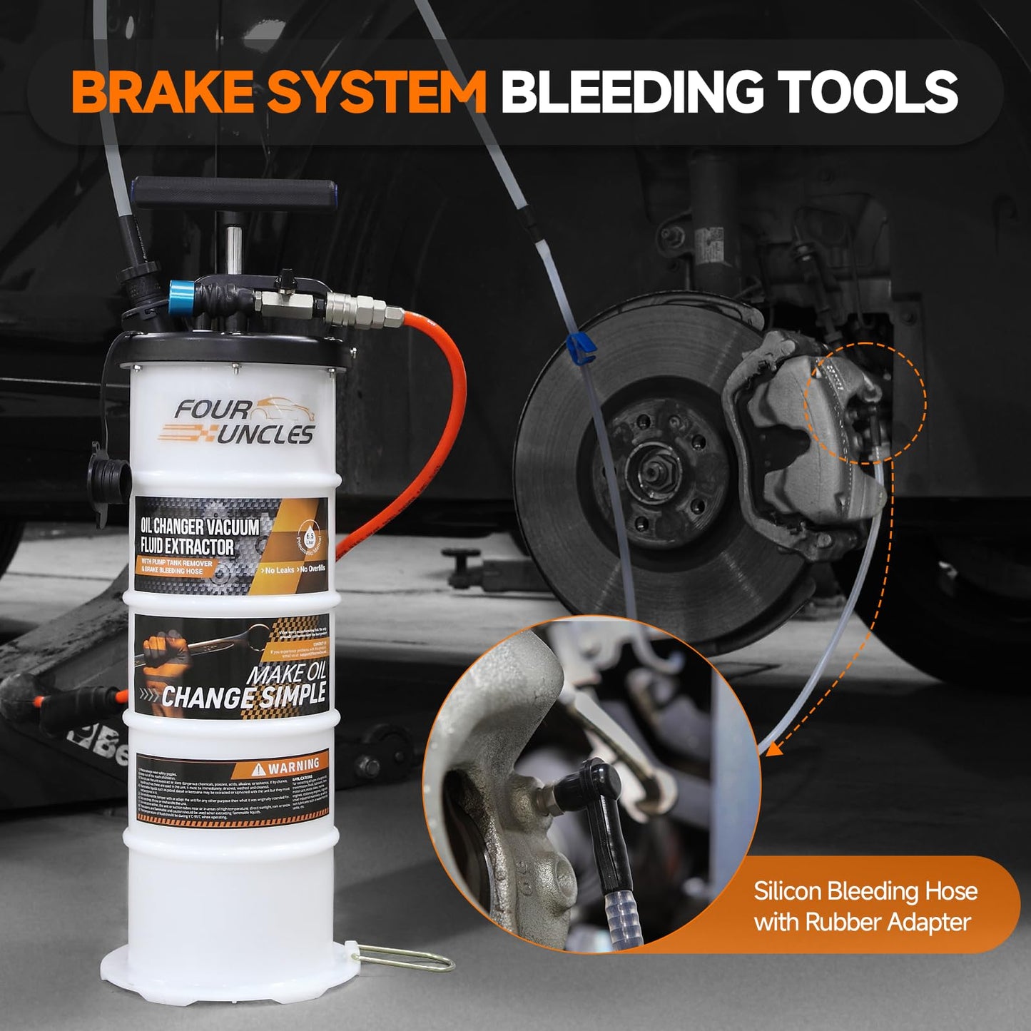 FOUR UNCLES Oil Extractor - Vacumm Fluid Extractor with Pump Tank Remover & Tubes for Oil Change and a Hose for Brake Bleeding