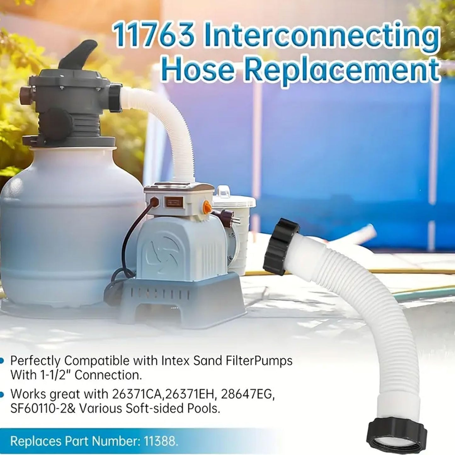 1-1/2 Inch 11535 Replacement Pool Hose for above ground pools - 1.5" Pool Sand Filter Pump Hose for Intex Sand Filter Pumps & Saltwater Systems 26371CA 26371EH 28647EG (White -2 Pack)