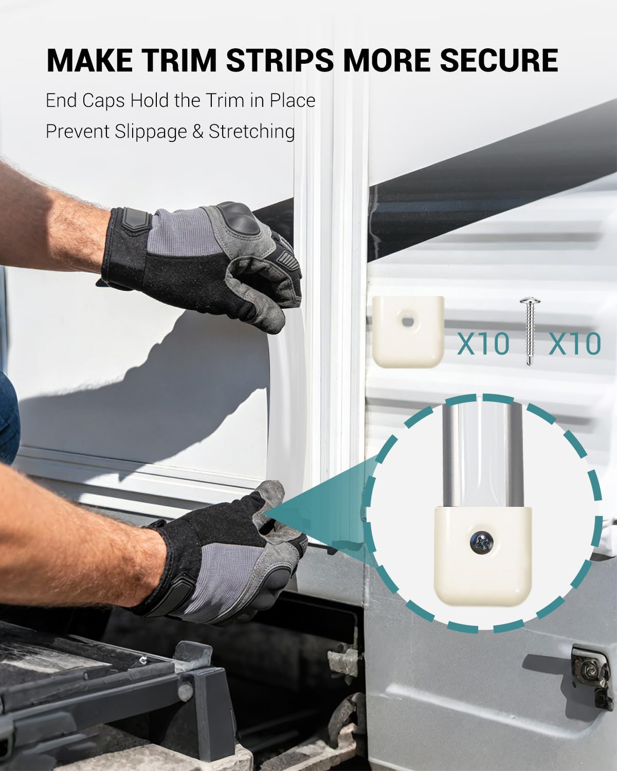 1” RV Trim Molding Insert, 100 Ft Heavy Duty RV Weather Stripping Exterior, Vinyl Rubber Seal Strip Includes End Caps, Screw Cover Trim for Camper Travel Trailer, White