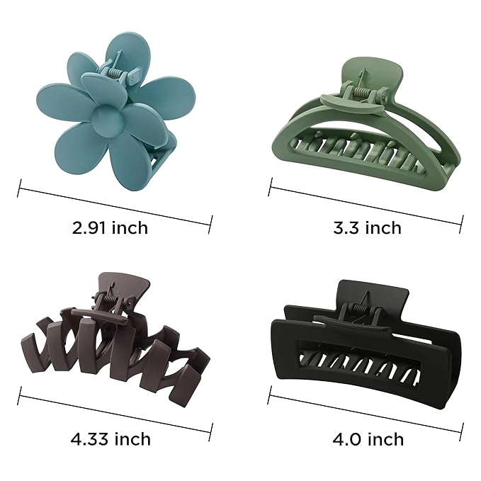 Sunolga 8PCS Hair Clips for Women, Flower Claw Clips for Thick Hair, Non-Slip Hair Accessories with Multi-Styles, Neutral Colors Variety Pack