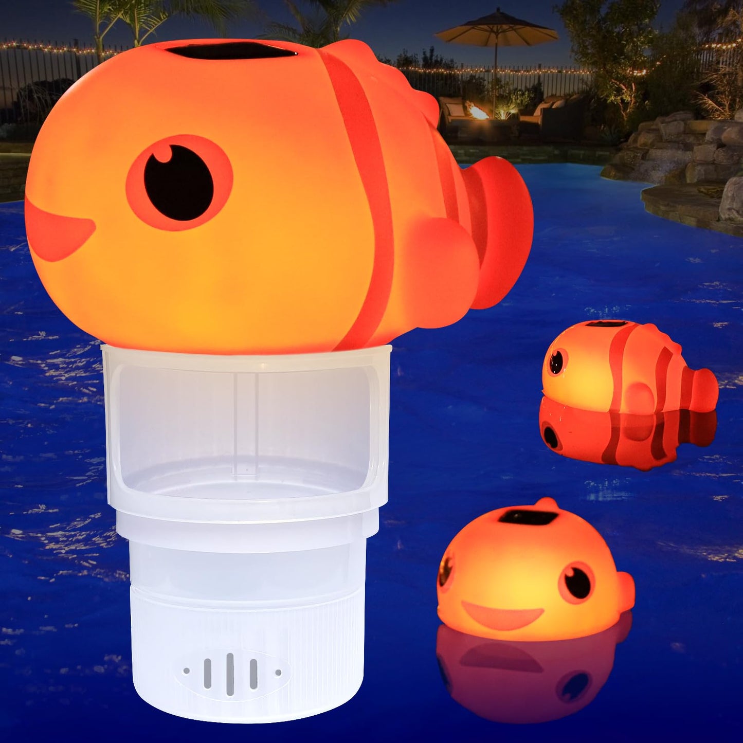 Covfirst Pool Chlorine Floater, Solar Floating Pool Chlorine Dispenser with Light, Adjustable Release, Large Size Spa Chemical Dispenser for 3 inch Tabs, Easy Opening Chlorines Floater for Hot Tub