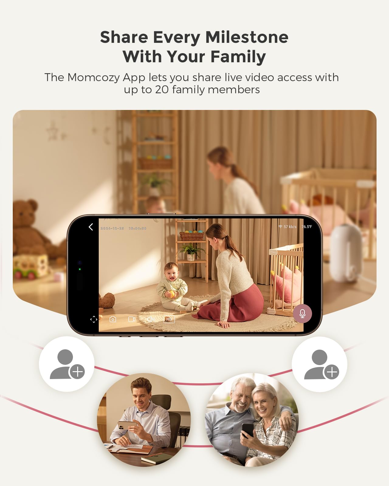Momcozy BM04 Smart WiFi Baby Monitor with 2 Cameras, 5" 1080P Split Screen Video Baby Monitor with Camera and Audio, Motion Detection, Electric Fence, Clear Night Vision, 2-Way Audio, 5000mAh Battery