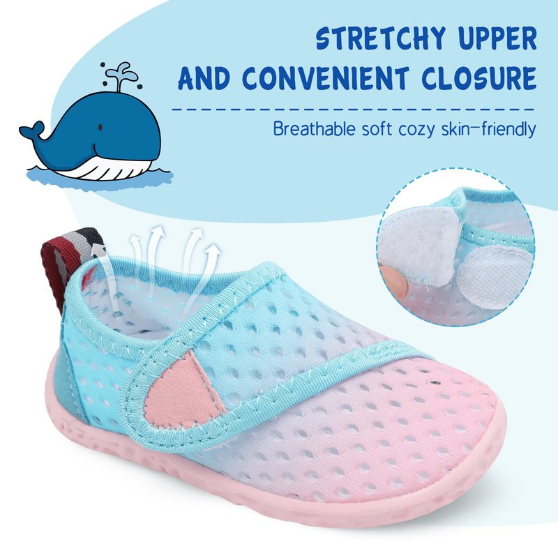 LeIsfIt Boys Girls Water Shoes Kids Aqua Socks Toddler Quick-Dry Swimming Shoes Non-Slip Summer Shoe for Beach Pool Surf, Blue Pink, 9 Toddler