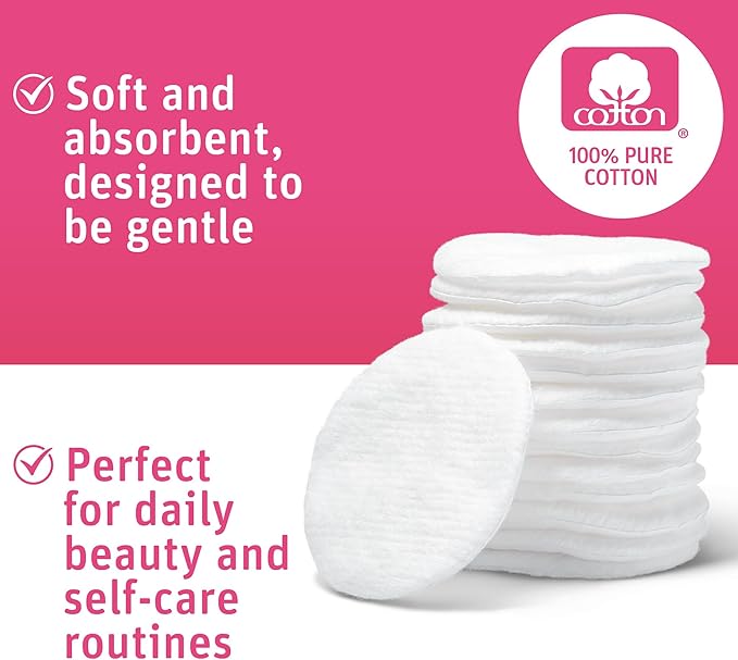 Medline Simply Soft Cotton Rounds (300 Count), 100% Cotton Absorbent and Textured Cotton Pads, Lint-Free