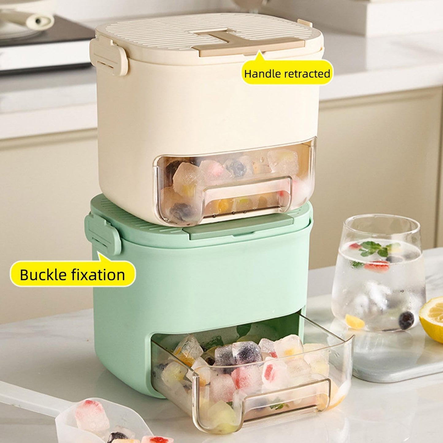 Portable ice Maker for Freezer,countertop ice Maker Machine with Handle,48 Grid ice Making Box for Household,one-Touch Operation ice Cube Mold Plastic ice Bucket for Home Office Outdoor (Green)