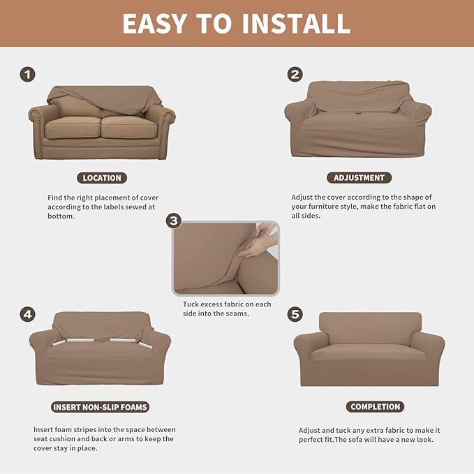 Easy-Going 100% Waterproof Couch Cover, Dual Waterproof Sofa Cover, Stretch Jacquard Sofa Slipcover, Leakproof Furniture Protector for Kids, Pets, Dog and Cat (Oversized Sofa, Camel)