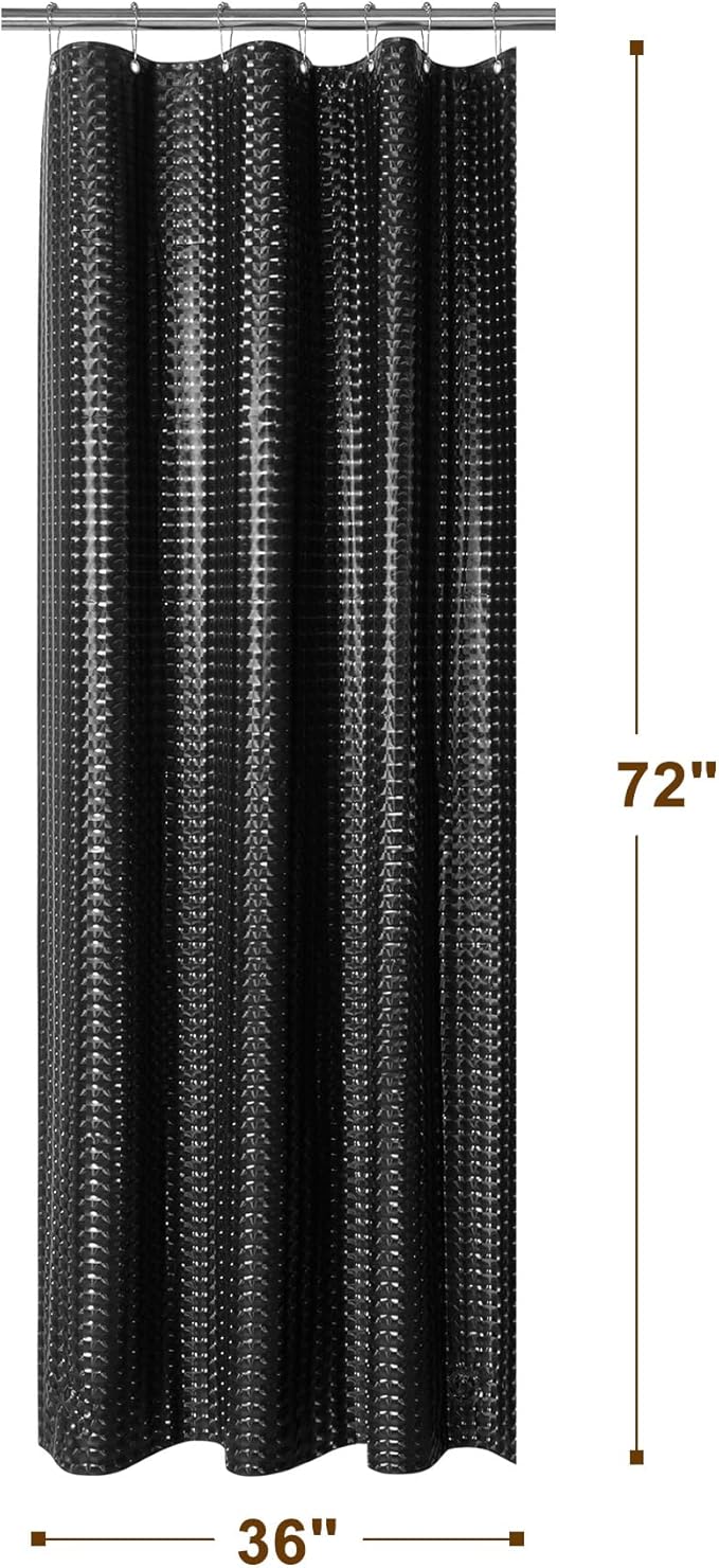 Barossa Design Black Stall Size Shower Curtain Liner 36" W x 72" H - Waterproof PEVA Plastic Shower Liner for Small Bathroom Stall, Lightweight, 3 Magnets & Metal Grommets - Dimensional Black, 36x72