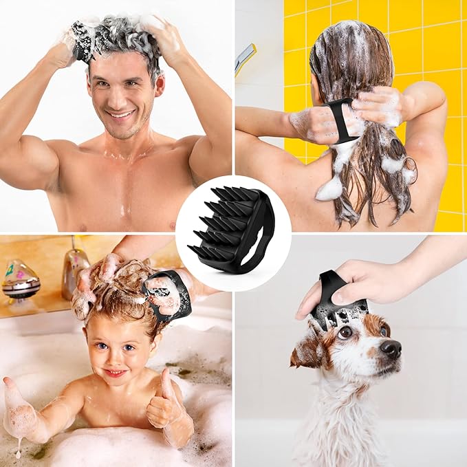 Bsisme Scalp Massager Hair Growth, Scalp Scrubber with Soft Silicone Bristles for Dandruff Removal, Shampoo Brush for Men Women Kids Pets Wet Dry Hair Scalp Exfoliator, Black