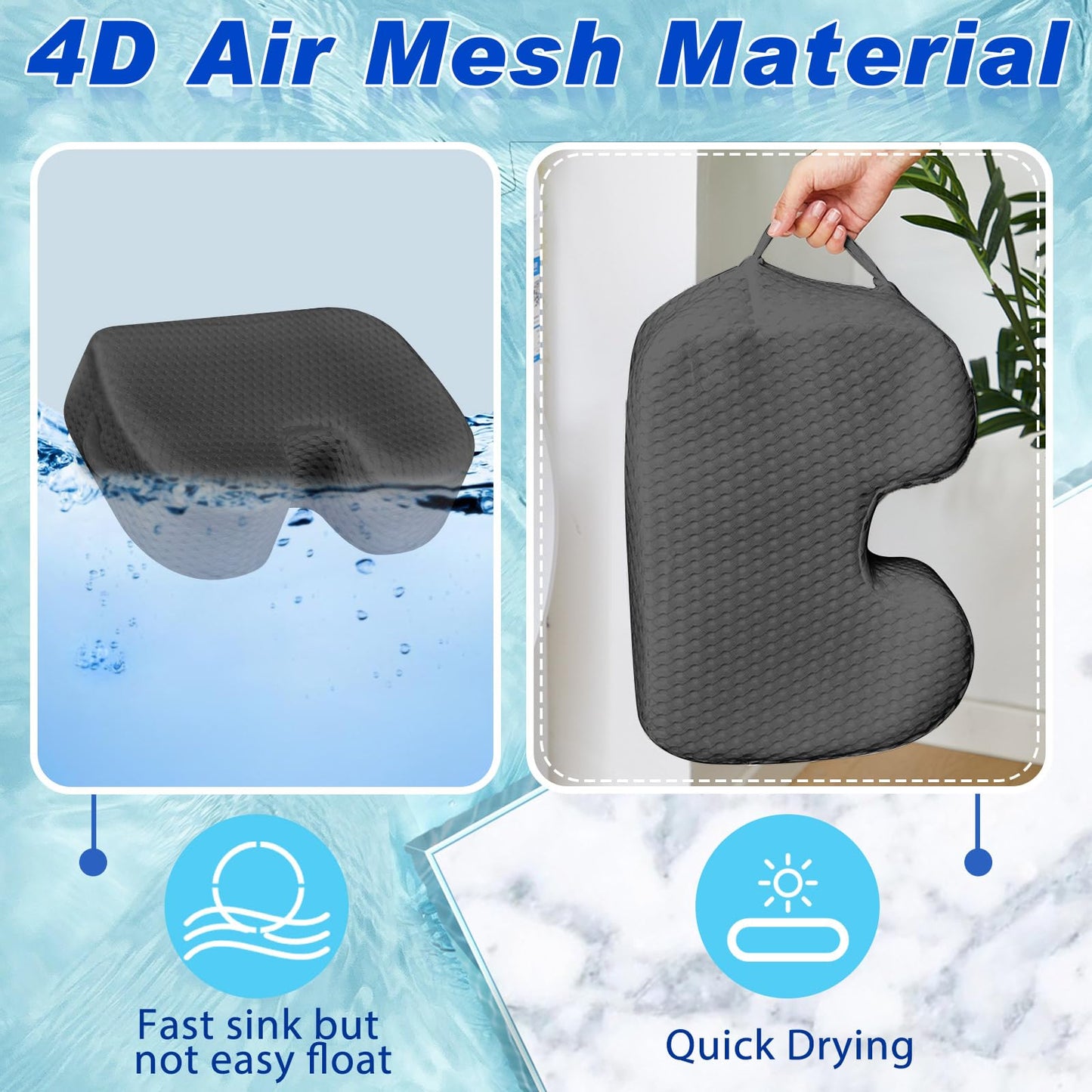 Tinideya 2 Pcs Hot Tub Booster Seat for Adults with Suction Cups and 4 Pcs Hot Tub Sponge Air Mesh Portable 15 x 12 x 5 Inch Seats Washable Inflatable Accessories for Spa Cushion(Grey)