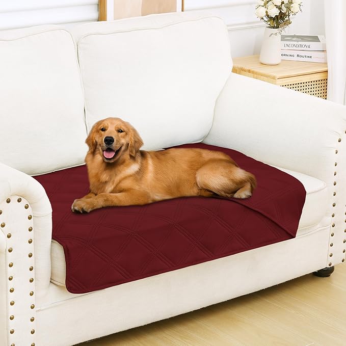 Smiry Waterproof Dog Bed Cover Blanket 30x53, Soft Reversible Pet Blanket, Washable Leakproof Cats Dogs Couch Cover for Sofa, Couch, Furniture, Wine Red/Wine Red