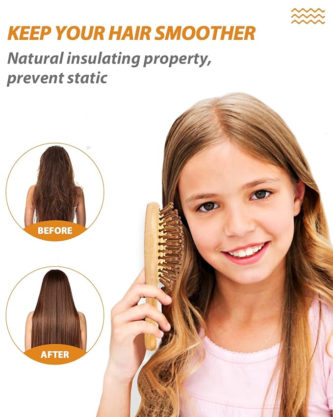 Pack of 2 Hair Brush with Natural Bristles, Massages Scalp Anti-Static Hair Detangle for All Types, Lightweight(MINI)
