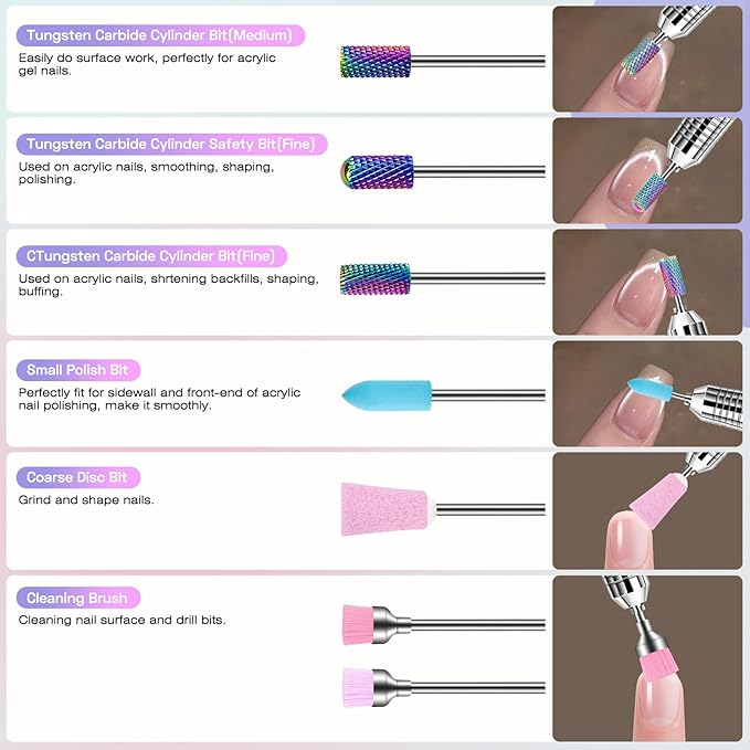 30PCS Nail Drill Bits Set with Holder Case, 3/32 Inch Tungsten Carbide Ceramic Diamond Efile Nail Bits Tool & Organizer for Acrylic Gel Dip Powder Cuticle Removal Polish, Nail Tech Manicure Pedicure