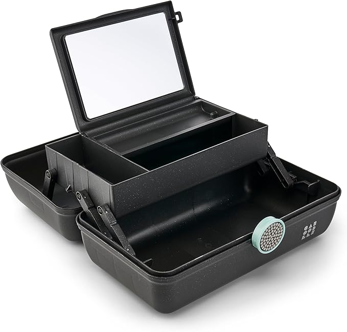 Caboodles On-The-Go Girl Makeup Box, Black Sparkle, Show Girl Collection, Hard Plastic Makeup Organizer Box, Built-In Mirror, Secure Latch for Safe Travel, Spacious Storage for Large Items