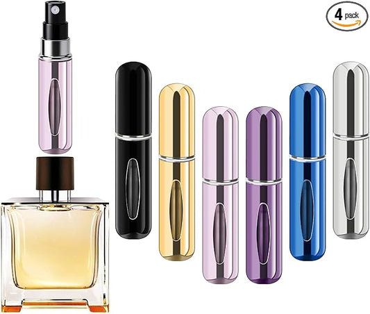 Refillable Perfume Portable Atomizer Bottle Refillable Perfume Spray, Travel Perfume (5ml, 4 Pack) (Silver, Purple, Blue, Gold, Pink, Black)