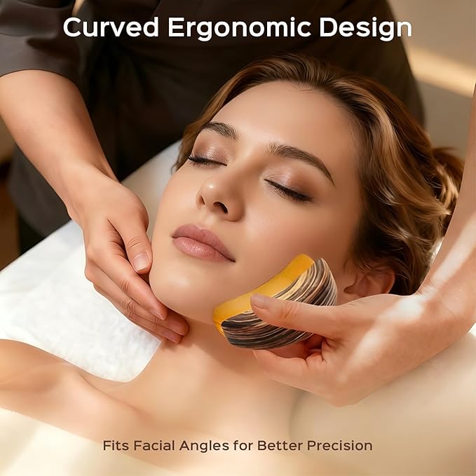 2PCS Lymphatic Contour Face Brush for Lymphatic Drainage Massager Tool for Face & Neck Lifting, Gua Sha Brush, Jawline Chin Sculpting, Dry Brushing, Curved Ergonomic Design(Brown, 2PCS)