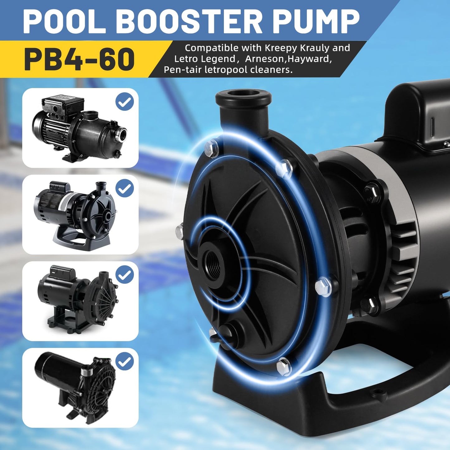 Ytrica PB4-60 Booster Pump, 3/4 HP Fit for Polaris 180 280 380 480 3900 Pressure Side Pool Cleaners, 230/115V 60HZ - Replace for PB460 Polaris Pool Booster Pump